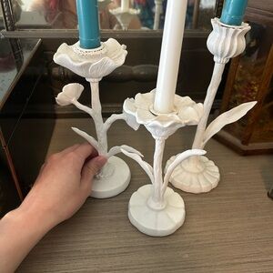 Elegant White Floral Candle Holders